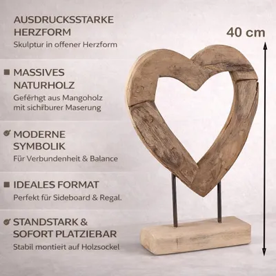 Produktbild von formano Deko Objekt Herz Holz Skulptur aus massivem Teakholz 40 cm auf Standfuß