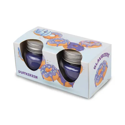 Produktbild von Duftkerze "Donut Blaubeere" im Glas mit Deckel, 2er Pack mit je ca. 7 Std. Brenndauer, Ø6cm, Raumduft als Geschenk - Kerze als Dekoration