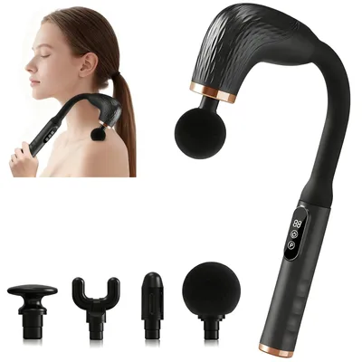 Image de Pistolet de massage avec poignée extensible, 6 niveaux de puissance, 4 têtes de massage, batterie 2000 mAh, idéal pour le dos