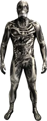 Productafbeelding van Monster Skelet Kostuum - Morphsuit Heren - Halloween Feest - Fotorealistische Print - XXL - Zwart