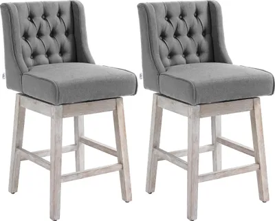 Obrázek produktu pro sada 2 barových židlí - Vysoké kuchyňské židle s opěradlem - Otočné o 180° - Dřevěné nohy - 46x57x101 cm - Béžová barva