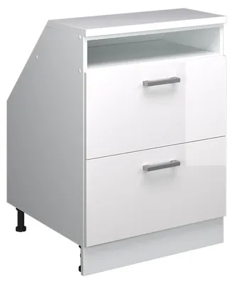 Zdjęcie produktu dla Szafa skosna Vicco Rion Biały wysoki połysk 60 x 81.6 cm z 2 szufladami, korpus szafy głębokość 60 cm, Model 59959