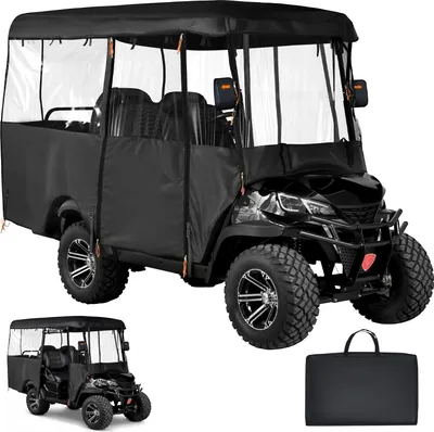 Immagine prodotto di SucceBuy Copertura resistente alle intemperie per golf cart 2+2/4 posti, adatta per Club Car, Yamaha, EZGO e Honda, realizzata in robusto tessuto Oxford 420D con rivestimento inPoliuretanoe sistema di aggancio antivento.