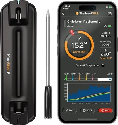 Immagine prodotto di Termometro per carne Bluetooth senza fili - Resistente al calore fino a 1200 °F, gamma illimitata, precisione di 0,4 °F per grill, forno, affumicatore e friggitrice ad aria calda