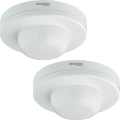Produktbild von 2x Oktaplex Präsenzmelder 360° IP65 Decken Bewegungsmelder Außen & Innen 230V weiß LED geeignet mit Dauer-An Funktion