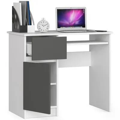 Produktbild von PC-Schreibtisch AKORD PIKSEL links Weiß Front Graphitgrau B90 x H77 x T50 cm