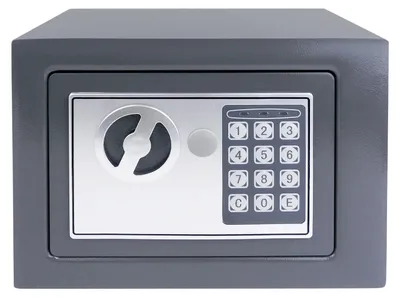 Obrázok produktu pre Bezpečnostná skrinka – Elektronická trezor – Objem 4,6 litra – Digitálny zámok s číselnou kombináciou a kľúčom – Oceľové puzdro – Vhodná pre domáce, kancelárske a hotelové účely – Farba: sivá