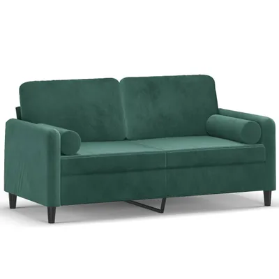 Image de vidaXL Canapé 2 places avec coussins décoratifs vert foncé 140 cm velours