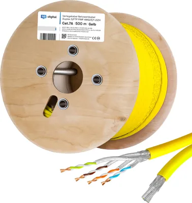 Produktbild von hb-digital Netzwerkkabel Duplex CAT 7a 500m Ethernet max. 1200 MHz S/FTP AWG23 LSZH gelb