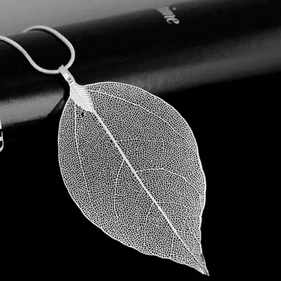 Produktbild von Luxus Einzigartige Blatt Halskette Boho Filigran verarbeitet Leaf Silber