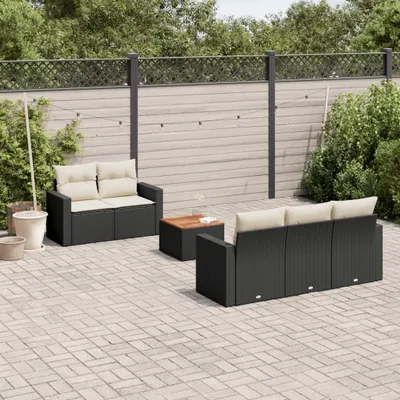 Produktbild von Möbel 6-tlg. Garten-Sofagarnitur mit Kissen Schwarz Poly Rattan - Gartenmöbelgarnituren 3256336