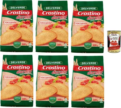 Produktbild von Delverde Crostino Dorato Croccante knuspriger goldener Crouton Snacks 6x 300g + Italian Gourmet polpa 400g