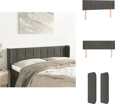 Produktbild von vidaXL Kopfteil mit Ohren Dunkelgrau 147x16x78/88 cm Samt -  Kopf- & Fußenden