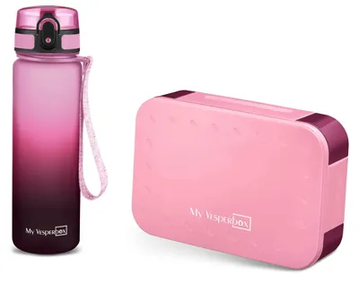 Produktbild von My Vesperbox Mini Lite Brotdosen-Set – Box Rosa/Lila, Minny Trinkflasche Rosaverlauf (750 ml)