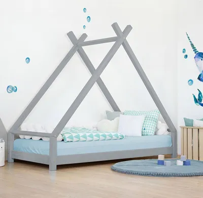 Produktbild von Kinderhausbett TAHUKA in Tipi-Form 140x200 cm Dunkelgrau