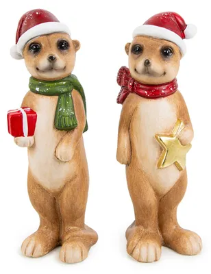 Produktbild von Logbuch-Verlag lustige Erdmännchen Figuren mit Weihnachtsmütze außergewöhnliche Weihnachtsdekoration Geschenk Weihnachten 24 cm