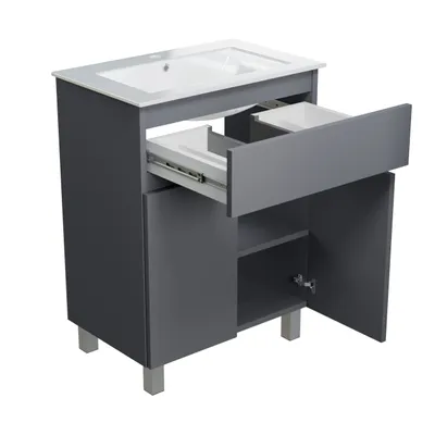 Produktbild von paplinskimoebel- waschbeckenunterschrank Toilette Graphit 60 Gästebad Badmöbel Waschtische WC Badschrank Einle Regal Beine Hängend Türen Schublade Set