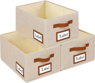 Produktbild von Famanu Aufbewahrungsboxen aus Stoff im 3er-Pack - Faltbare Organizer mit Griff, Beige