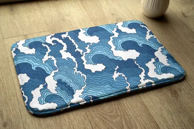 Produktbild von Badteppich Saugfähige - Badezimmer Teppich - Rutschfester Badvorleger Badematte - 90x60 cm - Japanische Wellen