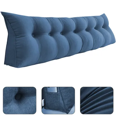 Produktbild von Rückenkissen Keilkissen Bett Lesekissen,Rückenlehne Kissen für Sofa Lendenkissen Bettkopfteil,Abnehmbar Großes Dreieckige Kopfteilkissen (Blau,200cm)