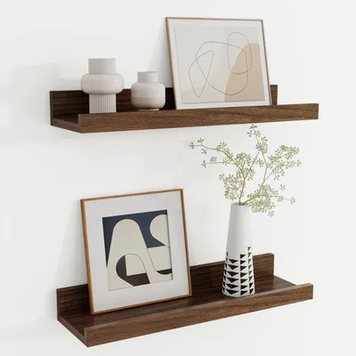 Image de Étagère murale de 40 cm en noyer avec un petit compartiment pour les cadres photo et les livres, lot de 2, étagère suspendue en MDF, idéale pour la cuisine, le salon, la chambre à coucher et le bureau