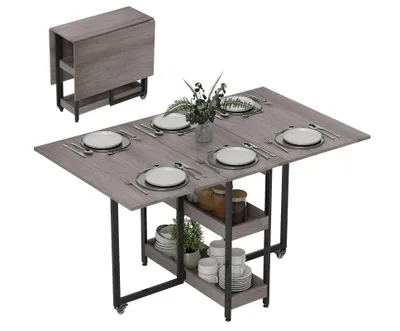 Produktbild von Klappbarer Esstisch,Küchentisch für bis zu 4 Personen, Esszimmertisch offene Regale, flexibel