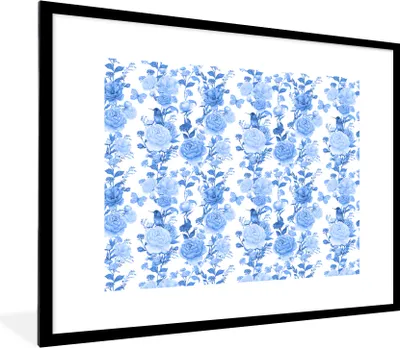 Produktbild von MuchoWow® Gerahmtes Poster Blumen - Rosen - Blau 80x60 cm - Poster mit Schwarzem Bilderrahmen Wandposter Rahmen Foto Bilder - Schlafzimmer-Dekorationen - Fotoposter