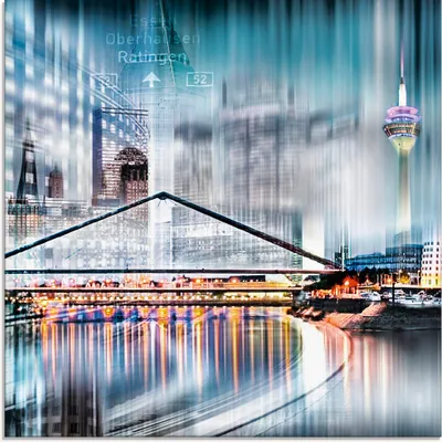 Produktbild von ARTland Glasbild Düsseldorf Collage Skyline 13 Größe: 20x20 cm