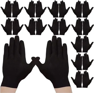 Produktbild von Schwarze Baumwollhandschuhe – Weiche Baumwollhandschuhe – Größe M (21 cm) – 12 Paar – Wiederverwendbar – Arbeitshandschuhe – Servierhandschuhe