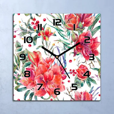 Produktbild von Wanduhr Echt-Glas-Küchenuhr Blumen Tropisch bunt Quarz 30x30 Deko Bilder