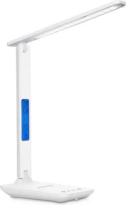 Produktbild von Mobilly LED-Tischleuchte mit Display und kabellosem Ladegerät, weiß