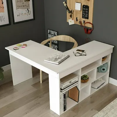 Produktbild von Schreibtisch Angete, Mehrzweckschreibtisch, Bürotisch für PC, Eckschreibtisch, 129x120h72 cm, Weiß