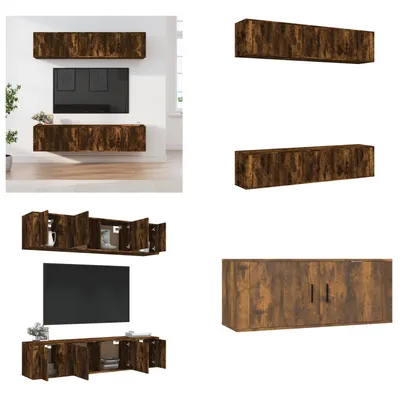Produktbild von vidaXL 6 tlg. TV Schrank Set Räuchereiche Holzwerkstoff - TV-Schrank-Set - TV-Schrank-Sets - Wohnwand - Schrankwand