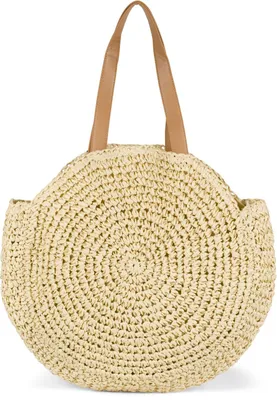 Immagine prodotto di styleBREAKER borsa rotonda da donna in rafia con manici lunghi | borsa a cestino intrecciata come borsa da spiaggia o shopper | ampio scomparto principale con chiusura a zip