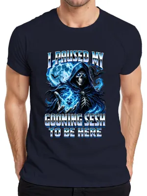 Produktbild von I Paused My Gooning Sesh To Be Here Gamer Statement Sarkasmus Herren T-Shirt, Navy, L