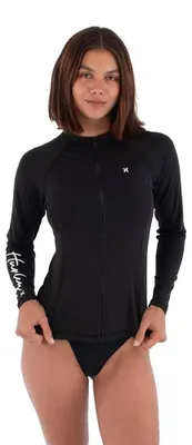 Image de Hurley Wleu00003 Rashguard à manches longues avec fermeture éclair sur toute la longueur, noir, femme, taille S