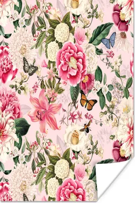 Produktbild von MuchoWow® Poster Blumen - Schmetterlinge - Hortensie 120x180 cm - Kunstposter