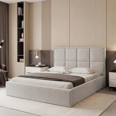 Produktbild von Polsterbett TIOLI 120x200 Hellgrau Boucle Stoff mit Bettkasten & Lattenrost