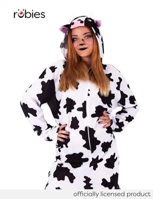 Produktbild von Kuh-Kostüm Uni Erwachsene Einheitsgröße Jumpsuit Schwarz-Weiß Kapuze Schwanz