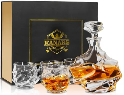 Whisky-Set: Karaffe 750 ml + 4 Gläser 320 ml, Kristall