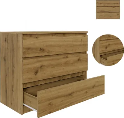 Produktbild von YUMEBLY | Kommode BASIC mit 3 Schubladen, 90x75x40 cm – eine funktionale Kommode für Wohnzimmer, Schlafzimmer und Büro | Artisan-Eiche