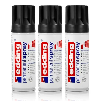 Produktbild von 3x edding Permanent Spray tiefschwarz matt 200 ml Premium Acryllack, RAL 9005