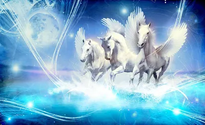 Produktbild von Vlies Fototapete Kinderzimmer Einhorn (368x254cm - 4 Bahnen) Mädchen Pony blau Pegasus Fantasy Märchen Wandtapete Tapete Latexdruck UV-Beständig Geruchsfrei Hohe Auflösung Montagefertig