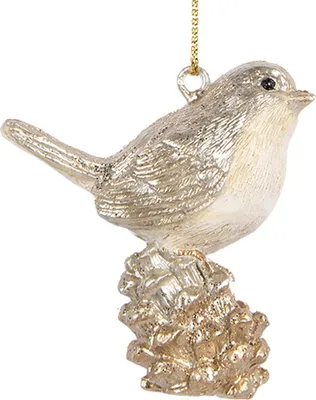 Image de Clayre & Eef Pendentif de Noël Oiseau 6 cm Beige Plastique