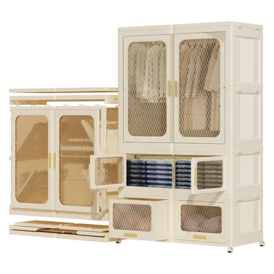 Produktbild von Heikoeco® Kleiderschrank weiss, stapelbarer Garderobenschrank aus hochwertigem Kunststoff mit Schubladen, (1 Stange+ 1 Flügeltür +2 Schublade)
