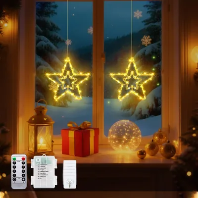 LED-Stern Fensterdeko, 40 LEDs, Fernbedienung, Timer, warmweiß, 2er-Set