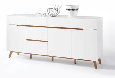 Produktbild von Sideboard Kommode weiß matt MDF Asteiche furniert Massivholz 193 cm T04 Cervin