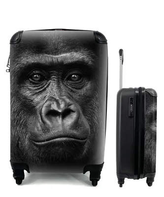 Produktbild von MuchoWow® Koffer Handgepäck Trolley Rollkoffer Kleine Reisekoffer mit 4 Rollen - Gorilla - Schwarz - Weiß - Tiere - Porträt - Cabin Size < 55x40x23 cm & 55x40x20 cm - Fotokoffer - Kabinenkoffer - Boardgepäck - Reise-Box - Reisekoffer - Reisegepäck - Koffer mit Bild - Trolley für Kinder