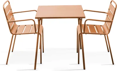 Produktbild von Bistrogartentisch und 2 Sessel aus pulverbeschichtetem Stahl Karamell - Oviala Palavas