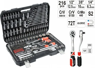 Produktbild von Yato Werkzeugkoffer Set 216tlg Ratschen Steckschlüssel 1/4' 1/2' 3/8' Langnüsse